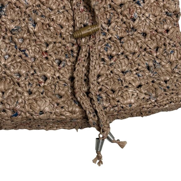 Crocheted Woven Straw/Raffia Handbag with Bamboo-Style Handles - Picture 6 of 7